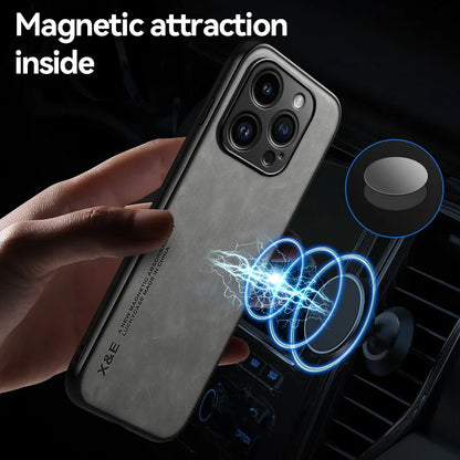 Luxury Magnetic Sheepskin Leather Case for  15 14 13 12 11 Pro Max Mini XR XS 8 7 plus Shockproof Matte Soft Bumper Cover